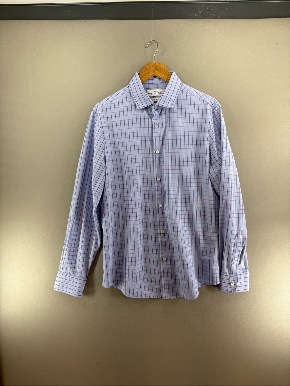 Mizzen + Main Shirt Mens Leeward Large Trim Fit Blue Plaid